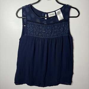 Forbidden Los Angeles Navy Blue Embroidered Sleeveless Tank Top Small